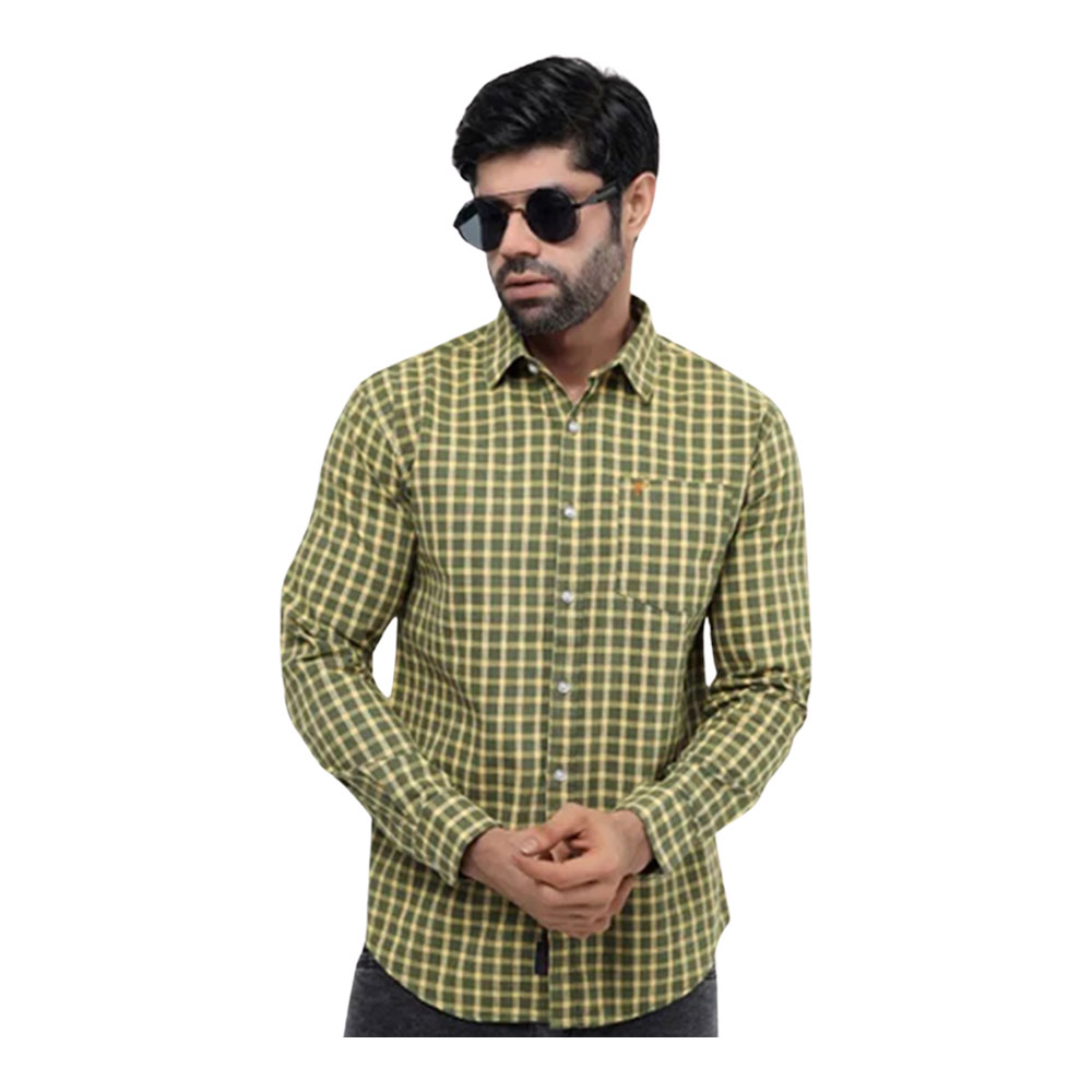 Cotton Full Sleeve Casual Check Shirt for Men - Yellow