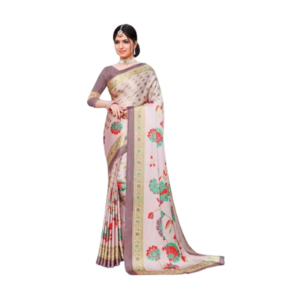 Soft Silk Digital 3D Printed Saree With Blouse Piece - Peach - SS-P21