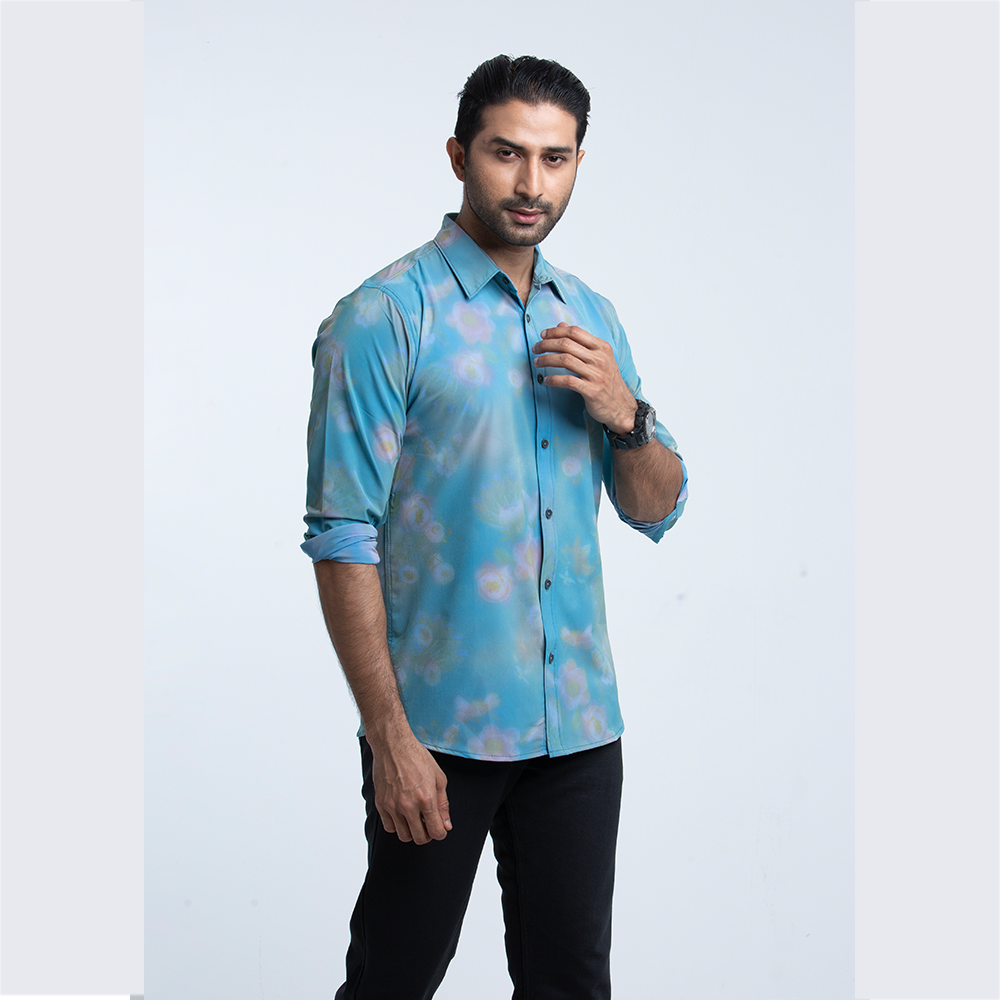 Macro Full Sleeve Casual Shirt for Men - Blue - SP0214