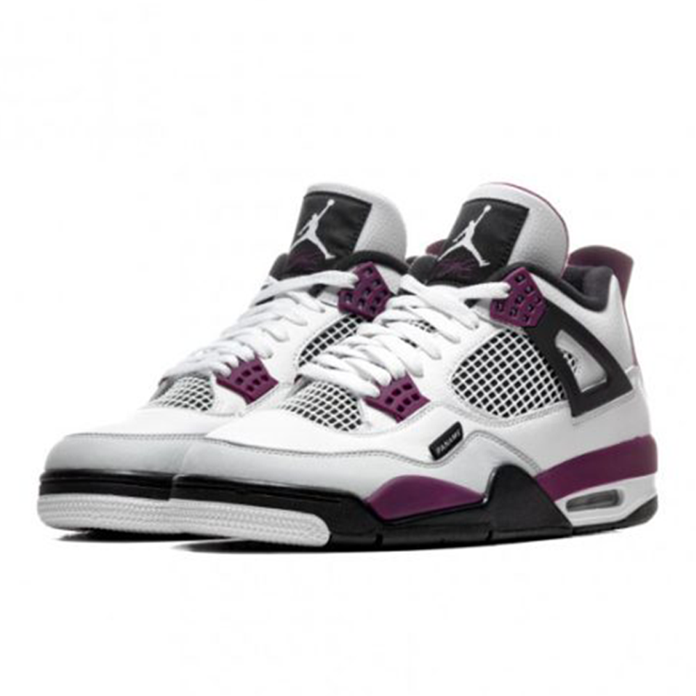 Jordan 4 PSG PU Leather Sneaker For Men - Maroon and White