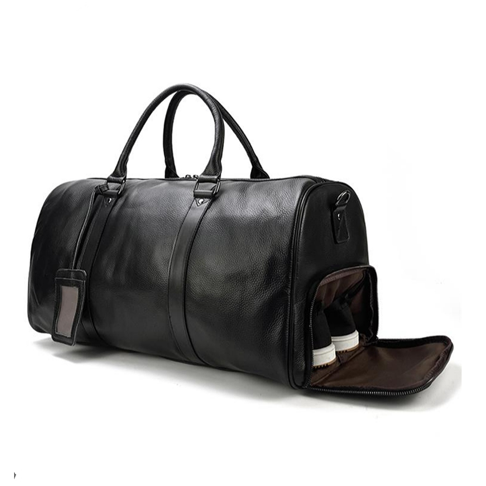 Leather Travel Bag for Men - Black - TV-7