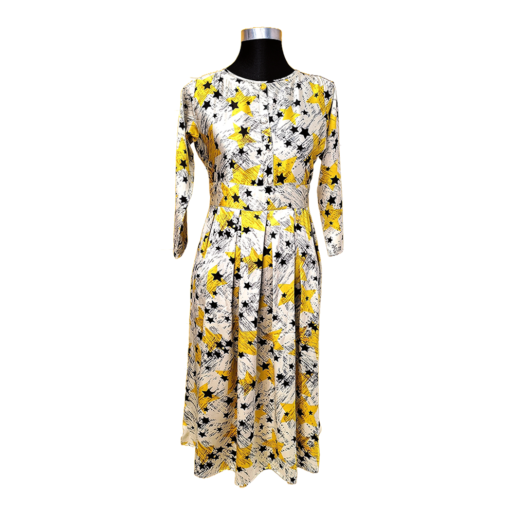 Alex Georgette Stitched Midi Dress for Women - Yellow - AG-02