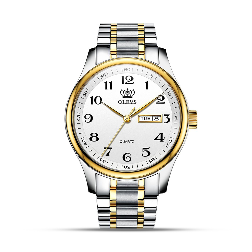 Olevs 5567 Stainless Steel Wrist Watch for Men - Golden White