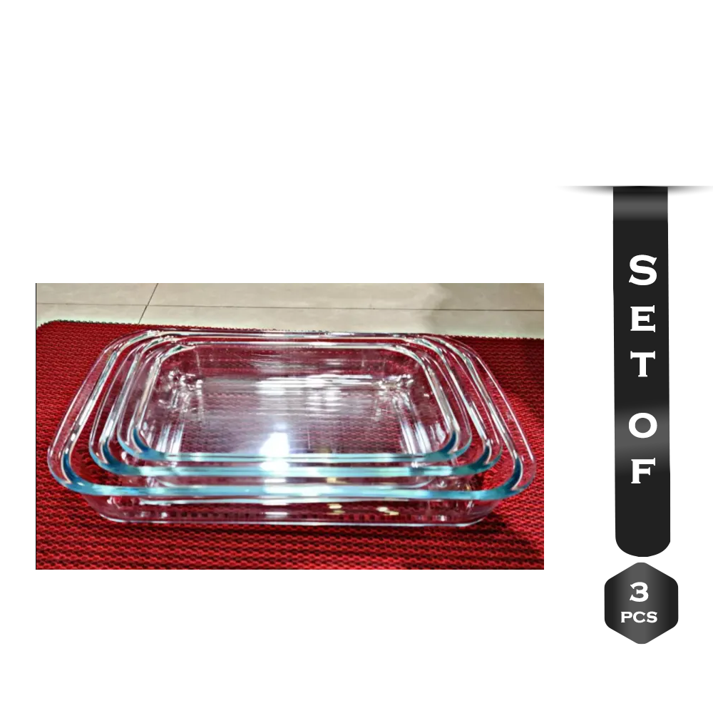 Set Of 3 Pcs Pirex Oven Proof Glass Serving Dish Transparent