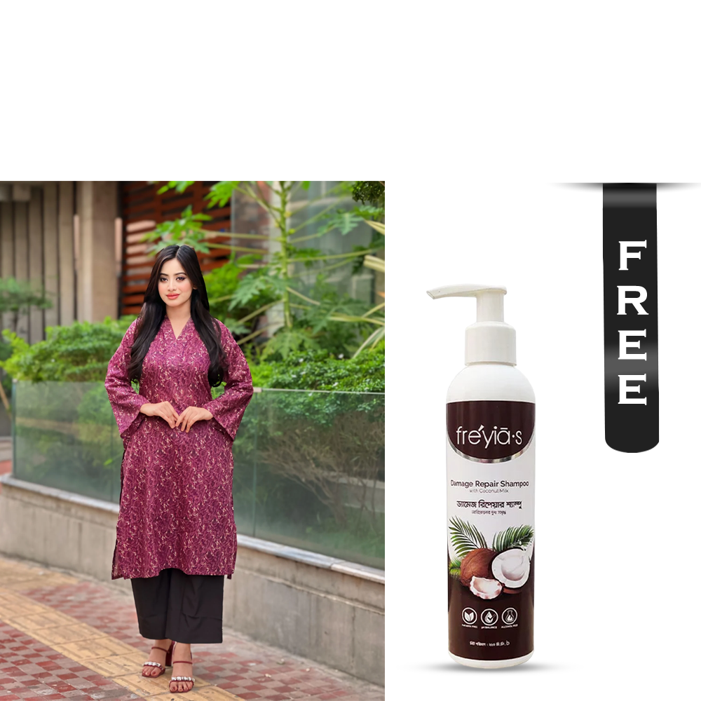 Buy Showstopper Cotton Kurti for Women - 1123 000240 - Violet and Get Freyias Damage Repair Shampoo with Coconut Milk - 220ml Free