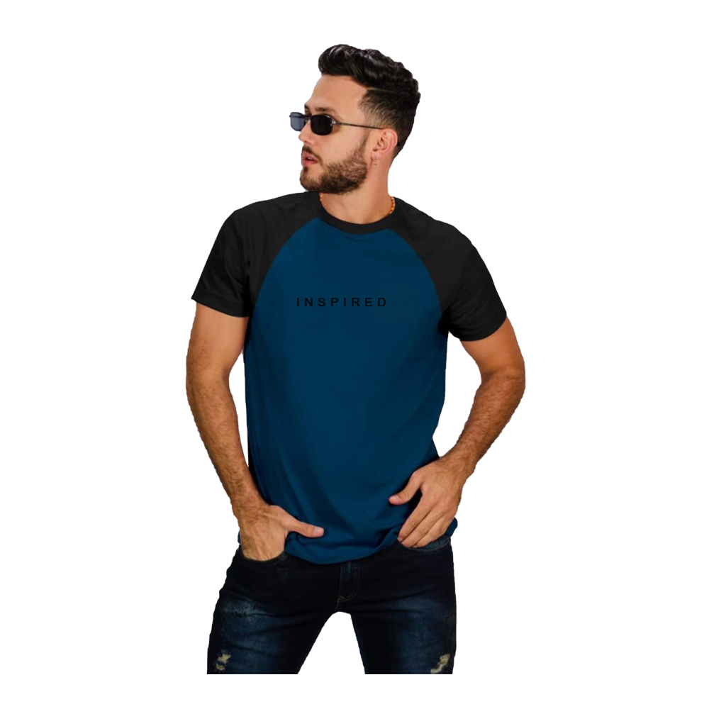 Cotton Half Sleeve T-Shirt For Men - Pattal and Black - RH1009