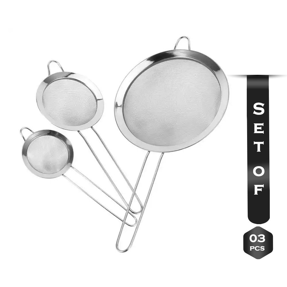 Set of 3 Pcs Stainless Steel Tea Strainer - Silver