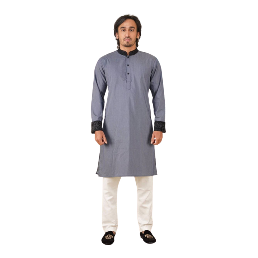 Spandex Cotton Contrast Panjabi for Men - Light Silver - DSG