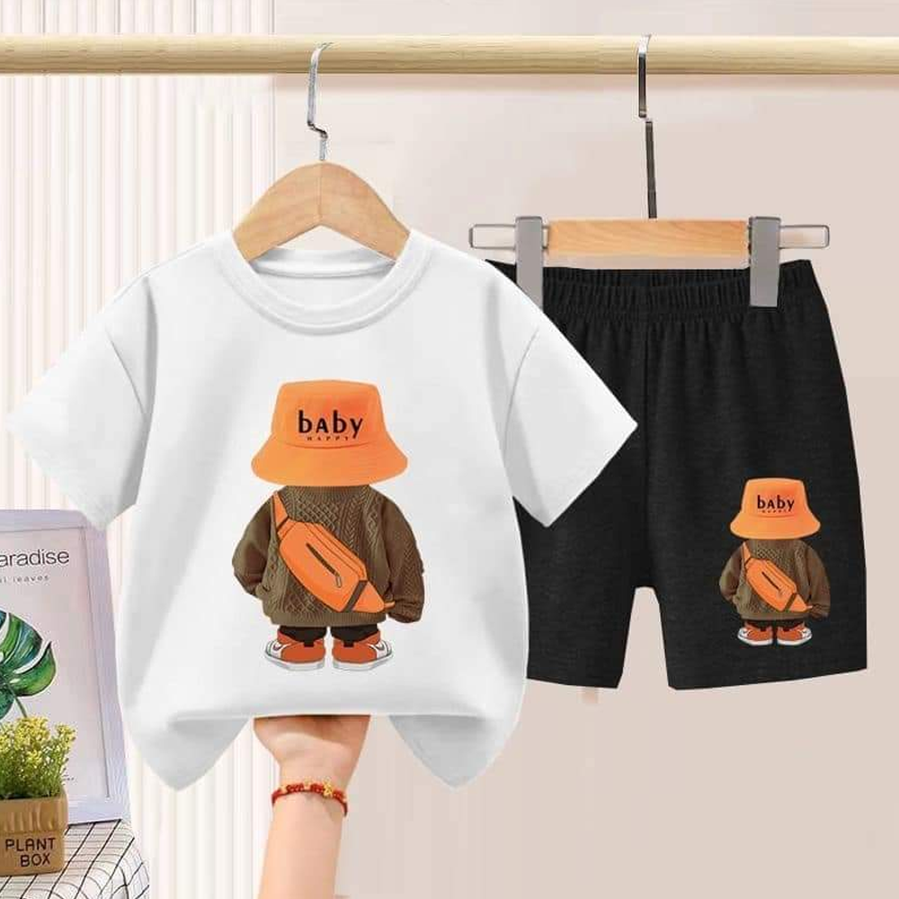 Soft Cotton T-Shirt and Pant Set For Boys - White and Black 