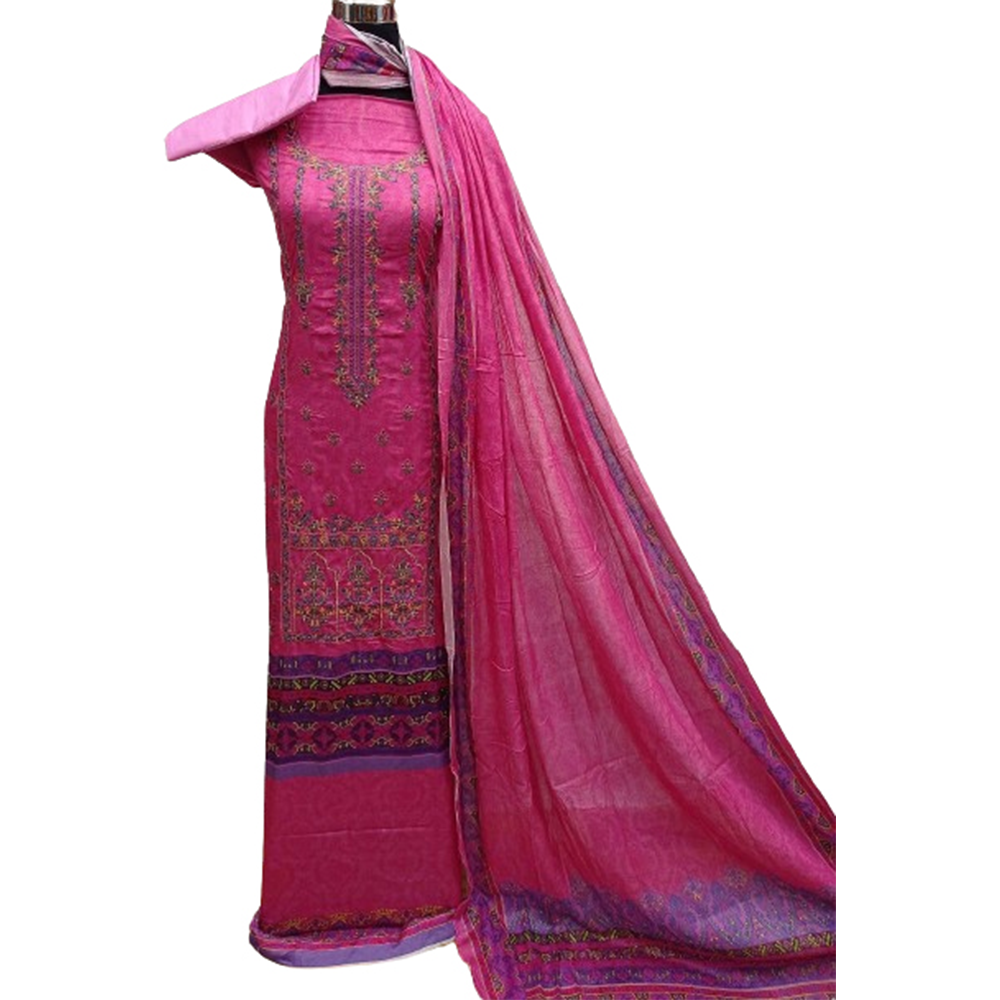 Unstitched Ganga Cotton Embroidery Salwar Kameez For Women - Light Pink - 3R-H4