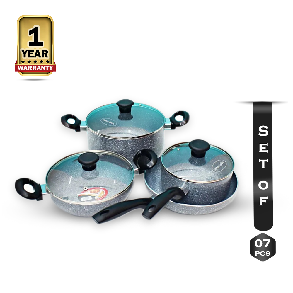 Set of 7 Pcs Kiam Non-Stick Marble Coated Cookware - Ash