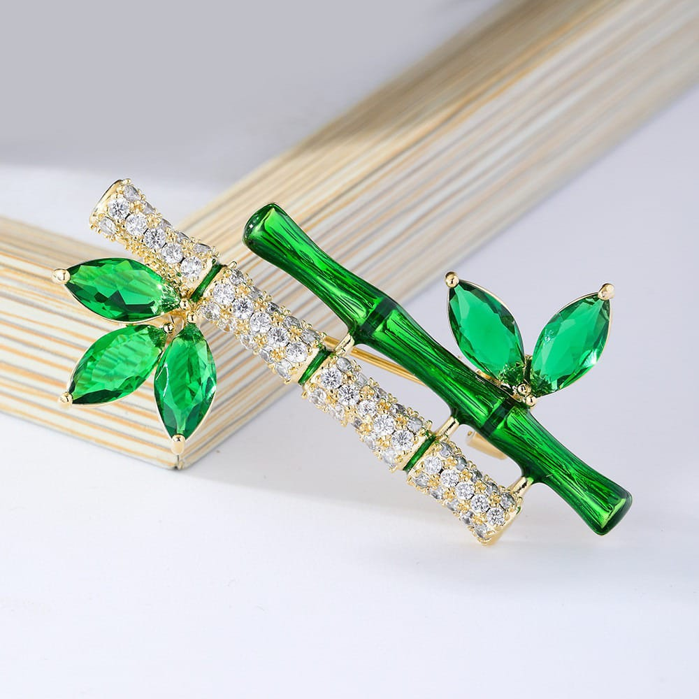 Metal Korean Bamboo Style Brooch for Women - Green