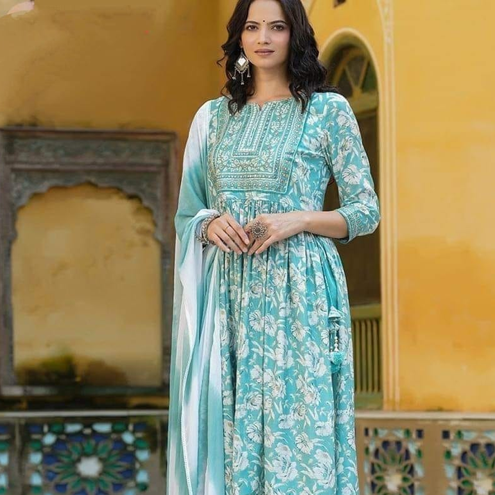 Lucky VIP Linen Readymade Gown Salwar Kameez For Women
