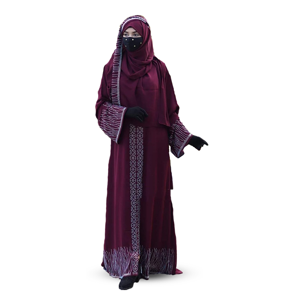 Dubai Cherry Adjust Koti Burka With Hijab - Maroon - BK-K45