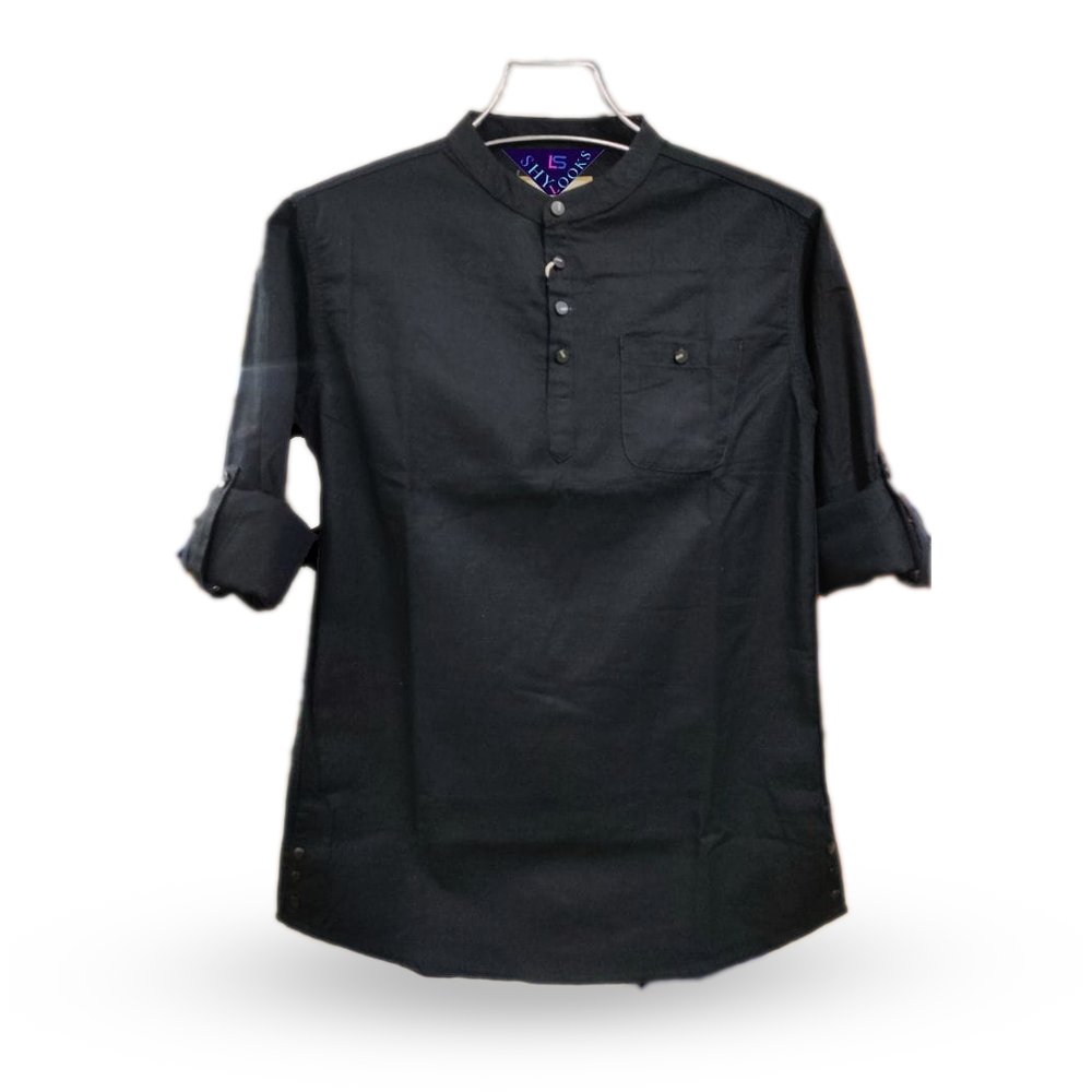 Cotton Full Sleeve Katua For Men - Black - OP208