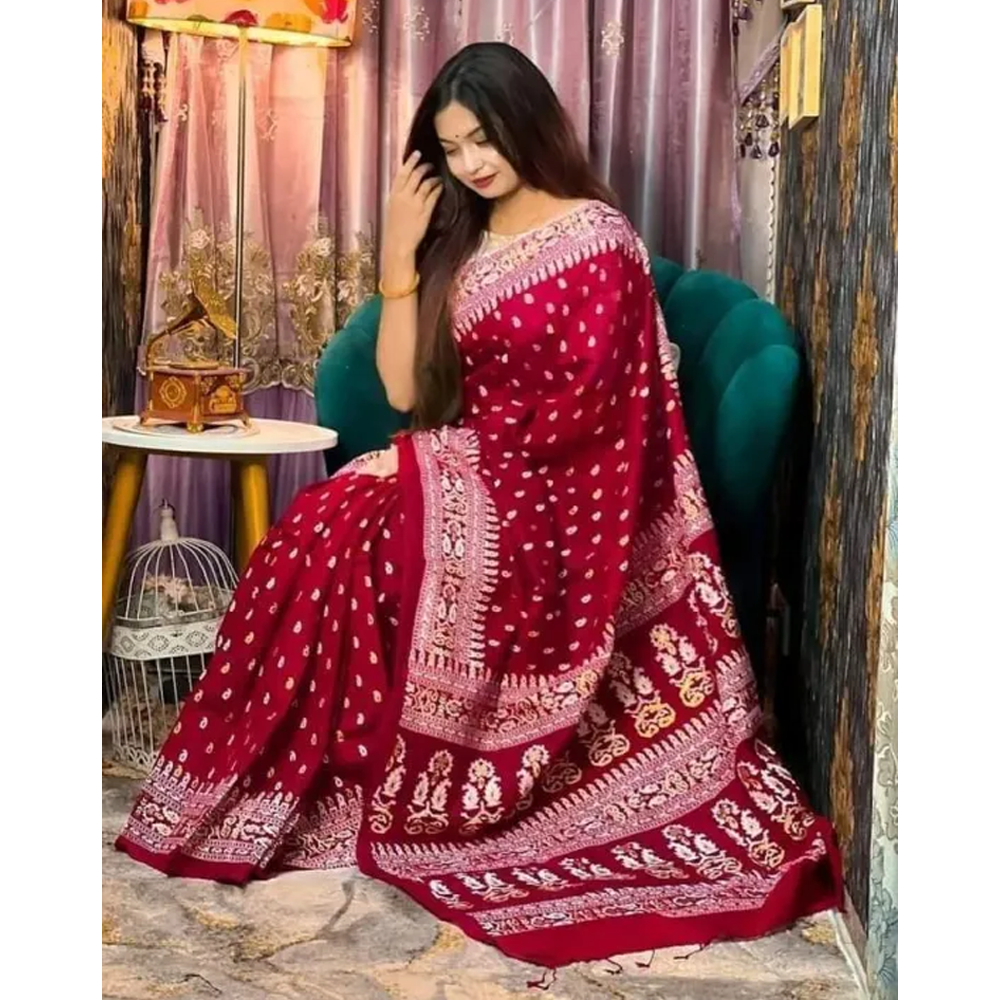 Dhupian Half Silk Skin Print Saree For Women - Multicolor - PP-220