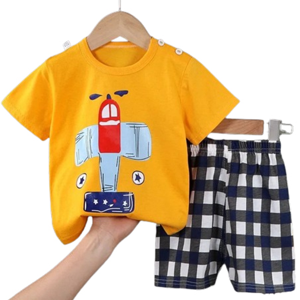 Cotton T-Shirt and Half Pant Set For Kids - Orange - BM-101