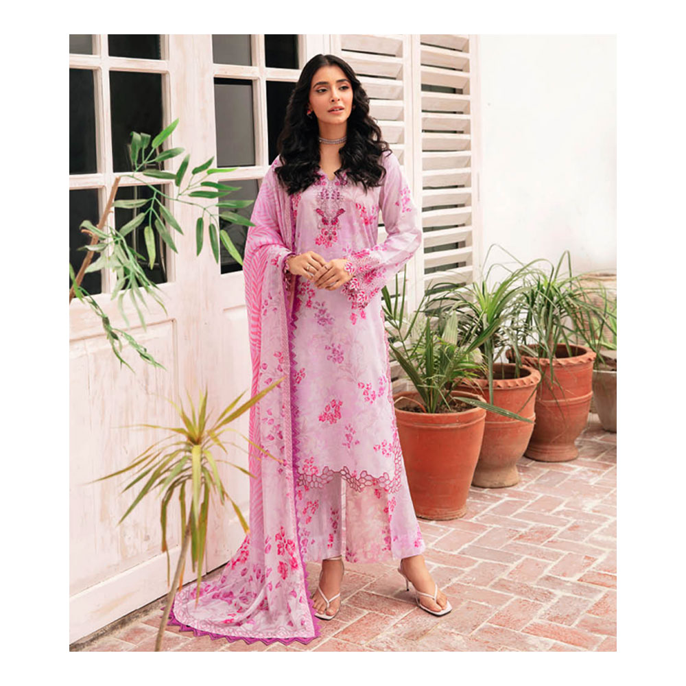 Unstitched Digital Printed Embroidered Lawn for Women - Pink - HP-3PP-401 (1 Pc Ring Free)