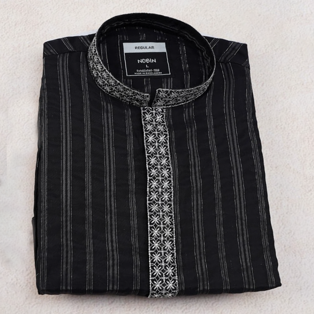 Nobin Cotton Panjabi For Men - Black - EN-055
