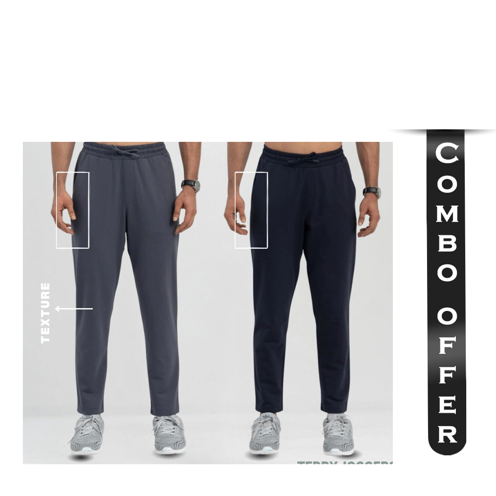 Combo Of 2 Pcs Cotton Joggers for Men - Black And Grey - 06