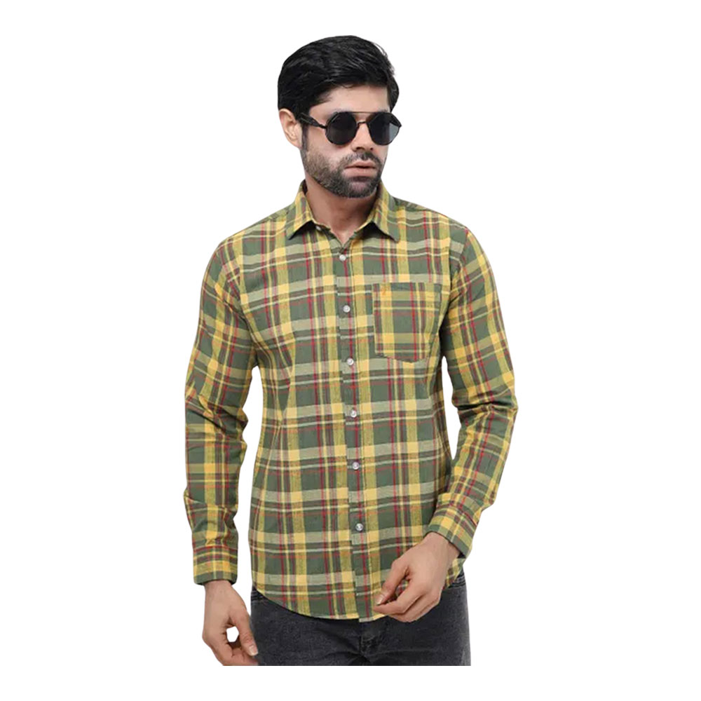 Cotton Full Sleeve Casual Check Shirt for Men - Lemon Yellow