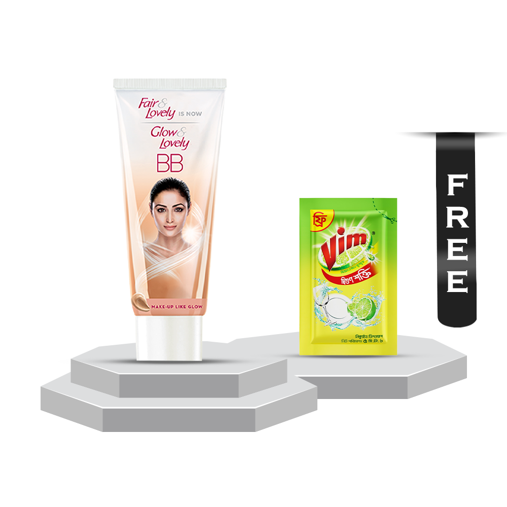 Glow and Lovely Face Cream Blemish Balm - 40gm With Vim Liquid Dish Washer - 5ml Free