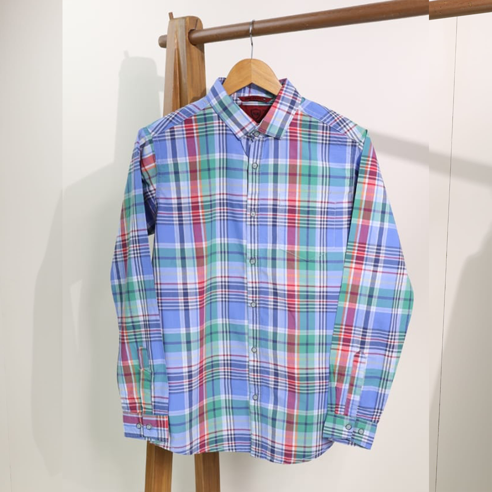 Cotton Long Sleeve Shirt for Men - Sky Check - 01