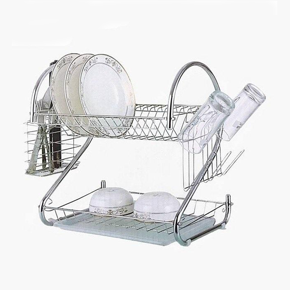 Stainless Steel 2 Layer Dish Drainer Rack - Silver