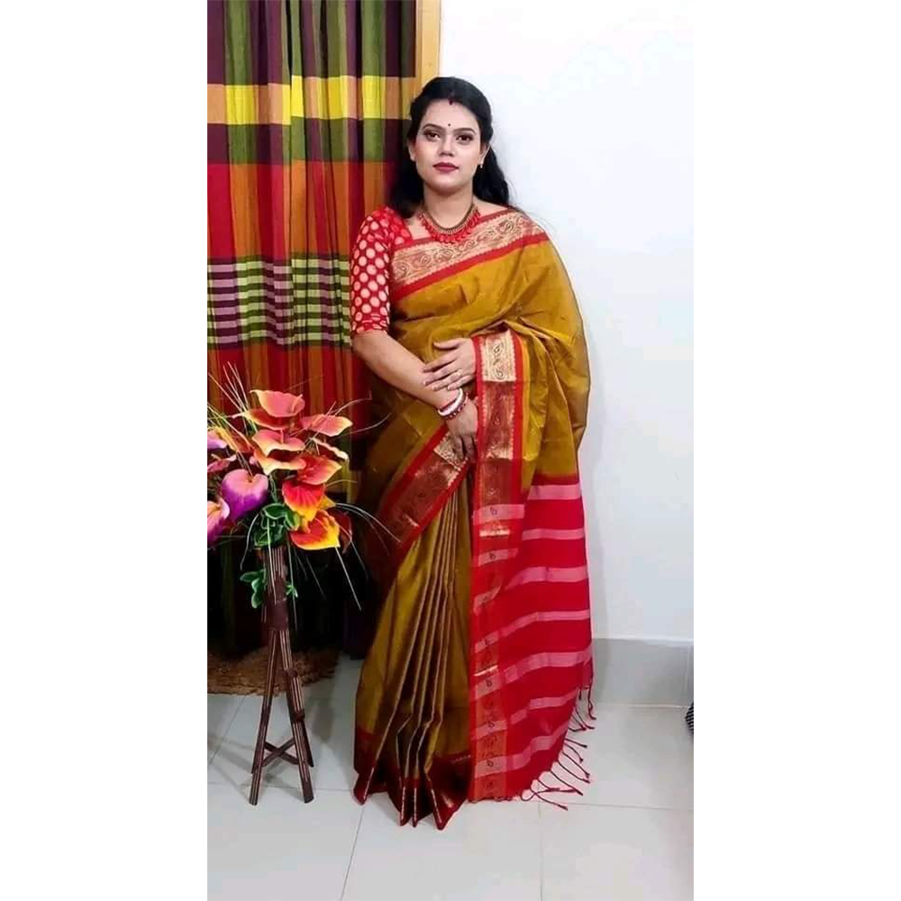 Mashlais Buti Cotton Saree with Blouse Piece For Women - Multicolor - SP-M07