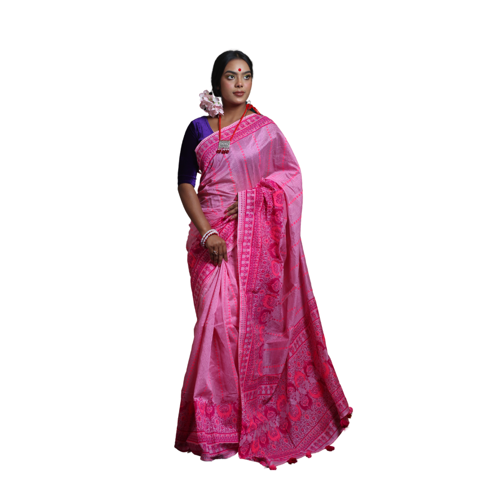 Skin Print Silk Cotton Saree For Women - Light Plum - SC21