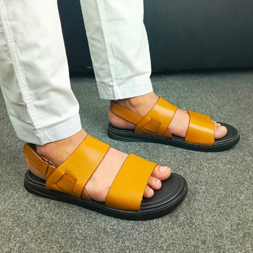 Leather Casual Sandal For Men - SP-57 - Mustard