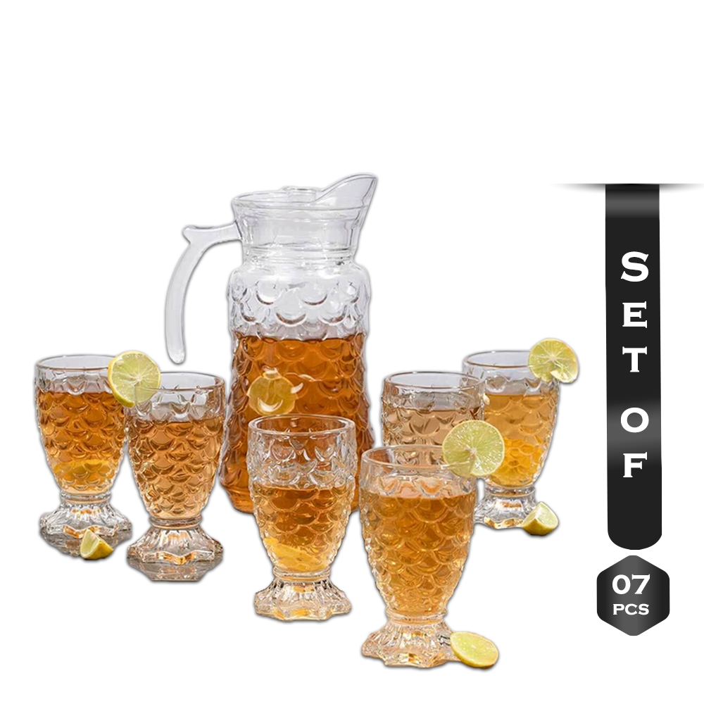 Set of 7 Pcs Bigsmall Mermaid Glass with Jug - Transparent