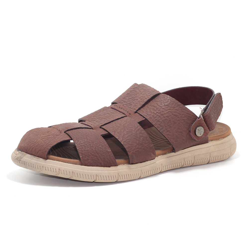 Leather Sandal Shoe For Men - Chocolate - MS 524