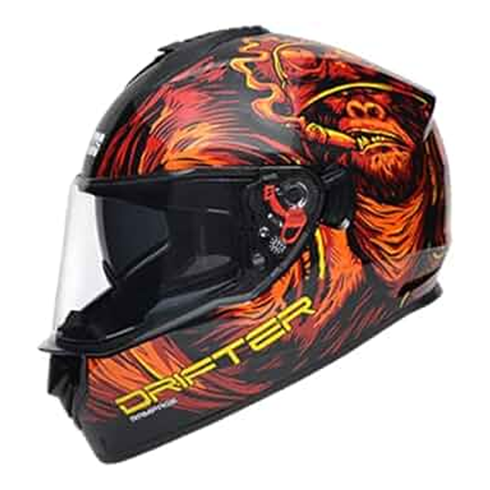 Studds Drifter D3 Full Face Bike Helmet - Matt Black and Red N10 Orange