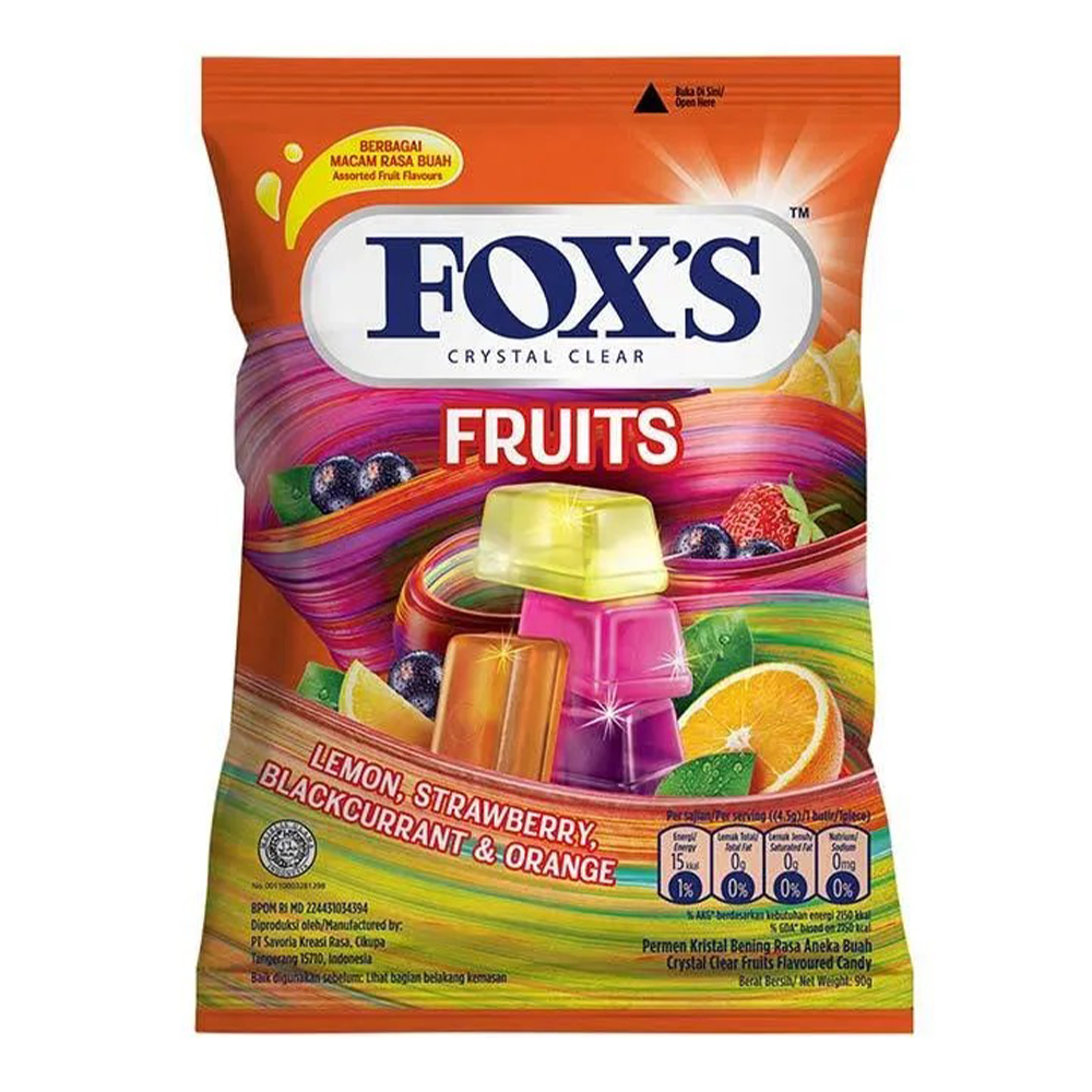 Foxs Crystal Clear Fruits Candy Pouch - 90gm - 1000071