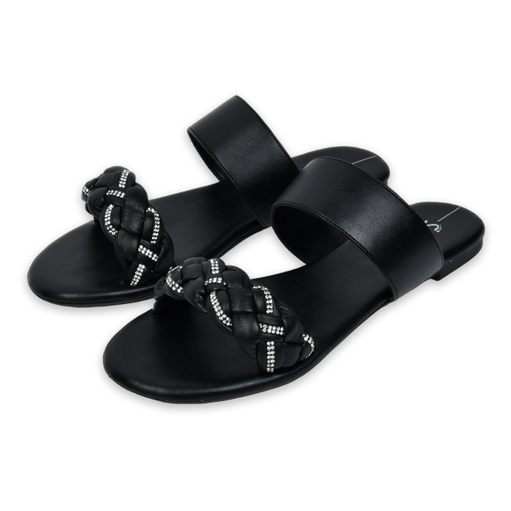 Womens black leather hot sale flat sandals