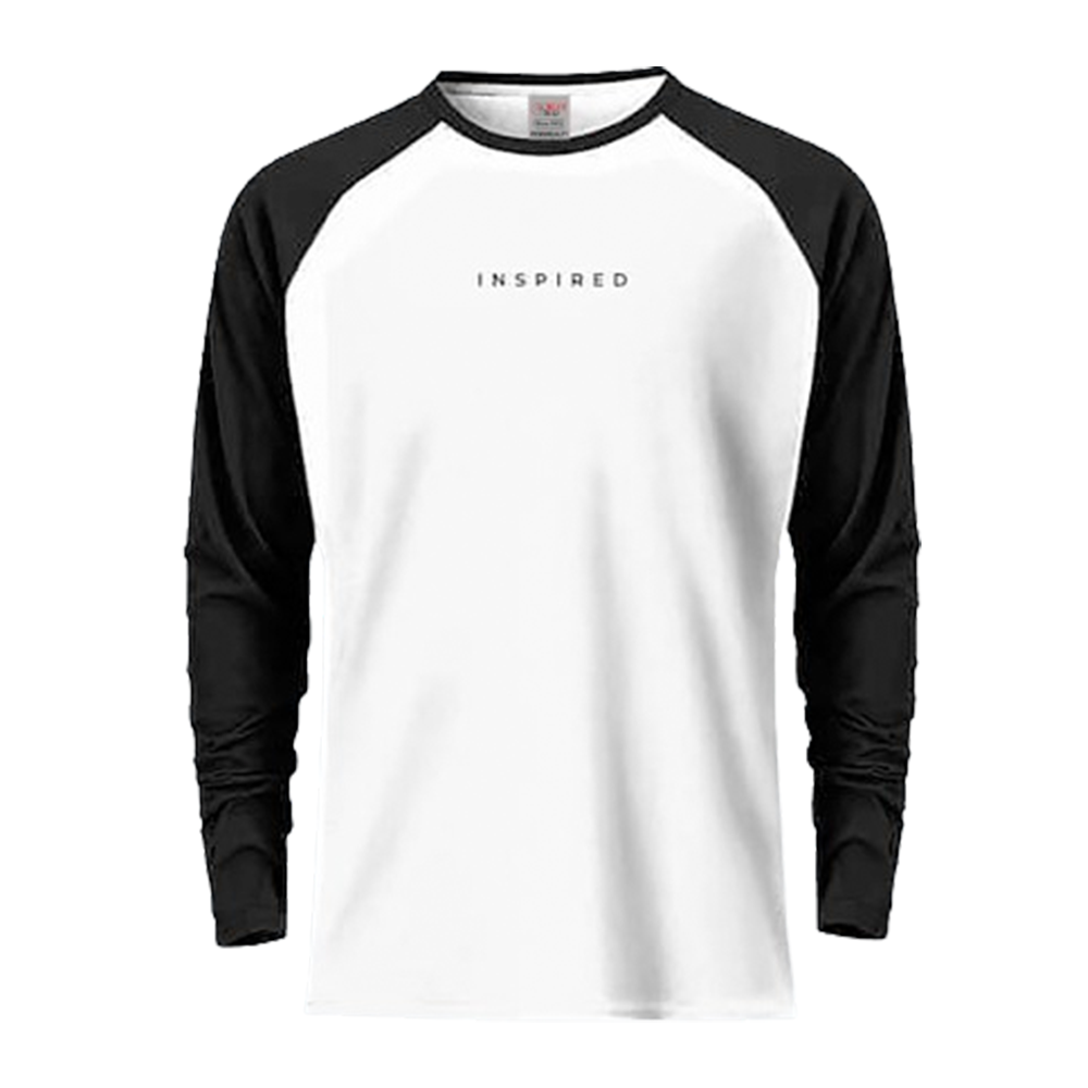 Cotton Reglan Full Sleeve T-Shirt for Men - White and Black - 1003