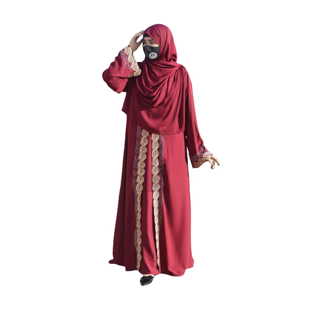 Dubai Cherry Abaya Koti Burka with Hijab For Women - Maroon - Bk-P6