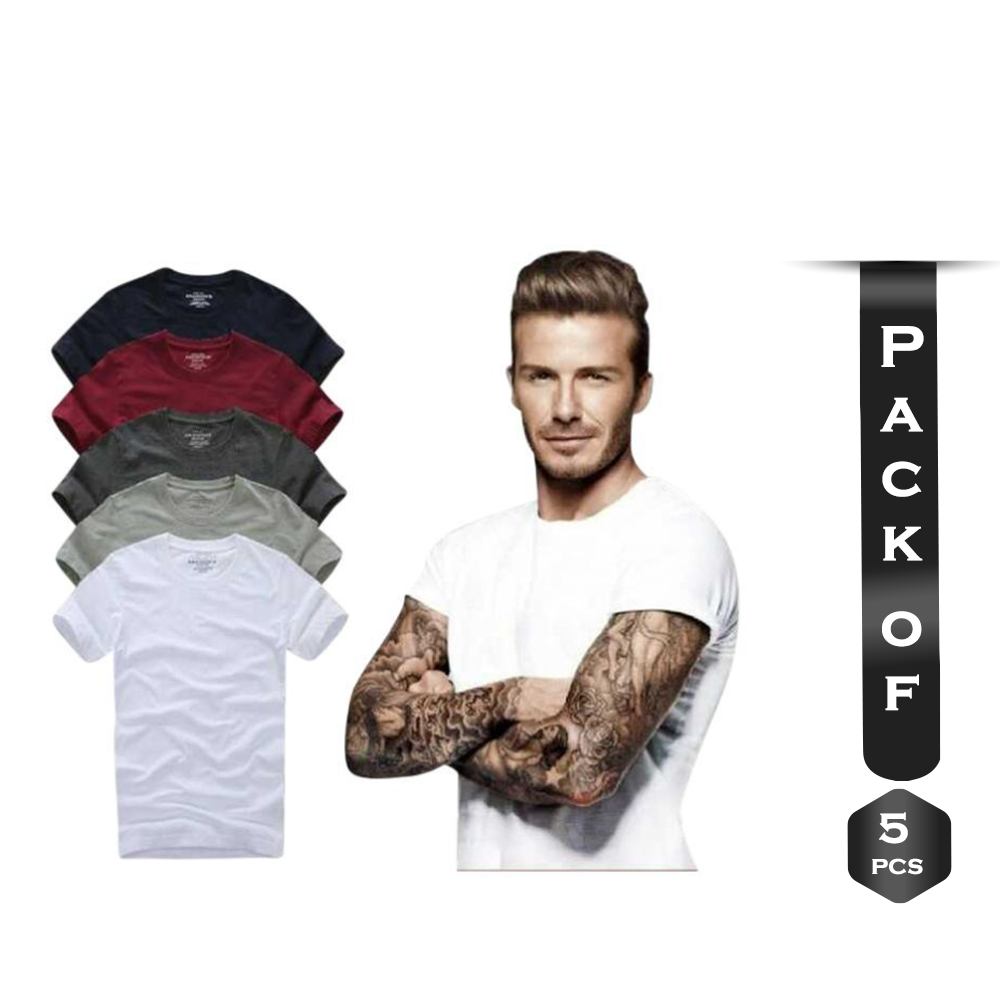 Pack of 5Pcs Cotton Half-Sleeve T-Shirts For Men - TSHIRT5-08