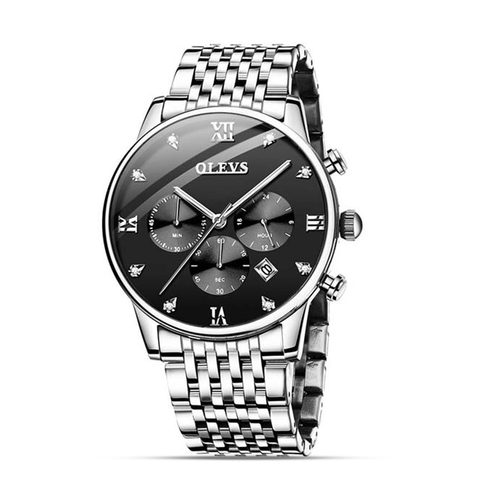 Olevs 2868 Stainless Steel Wrist Watch For Men - Silver and Black