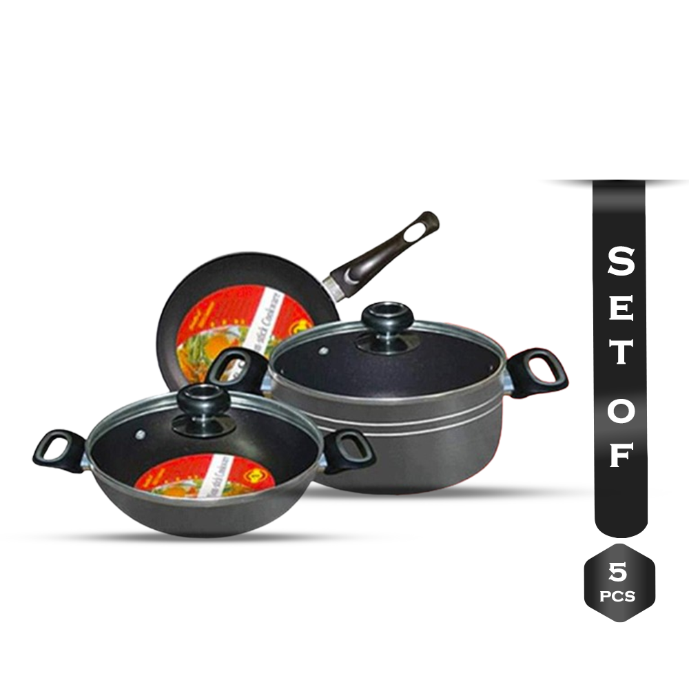 Set 5 Pcs H And S Nonstick Cookware Set - Black