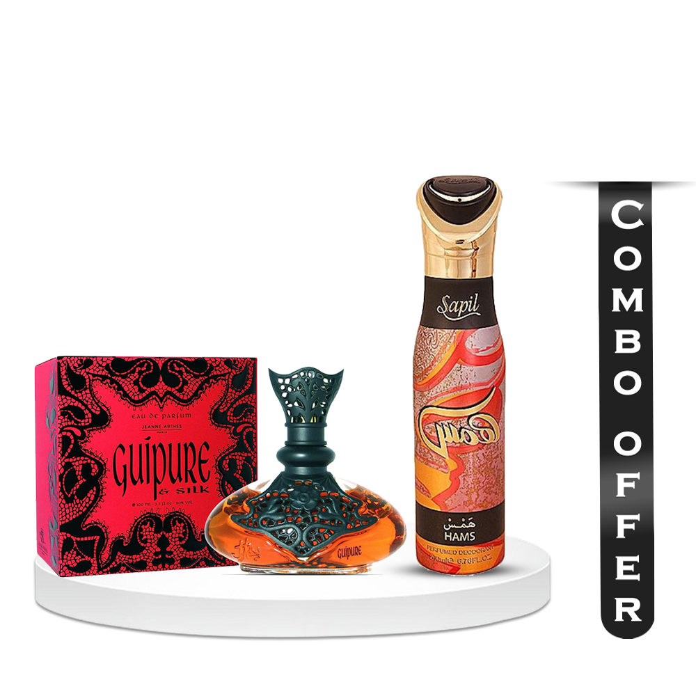 Combo Offer of Jeanne Arthes Guipure And Silk Perfume For Women - 100ml and Sapil Hams Oriental Deo Body Spray - 200ml