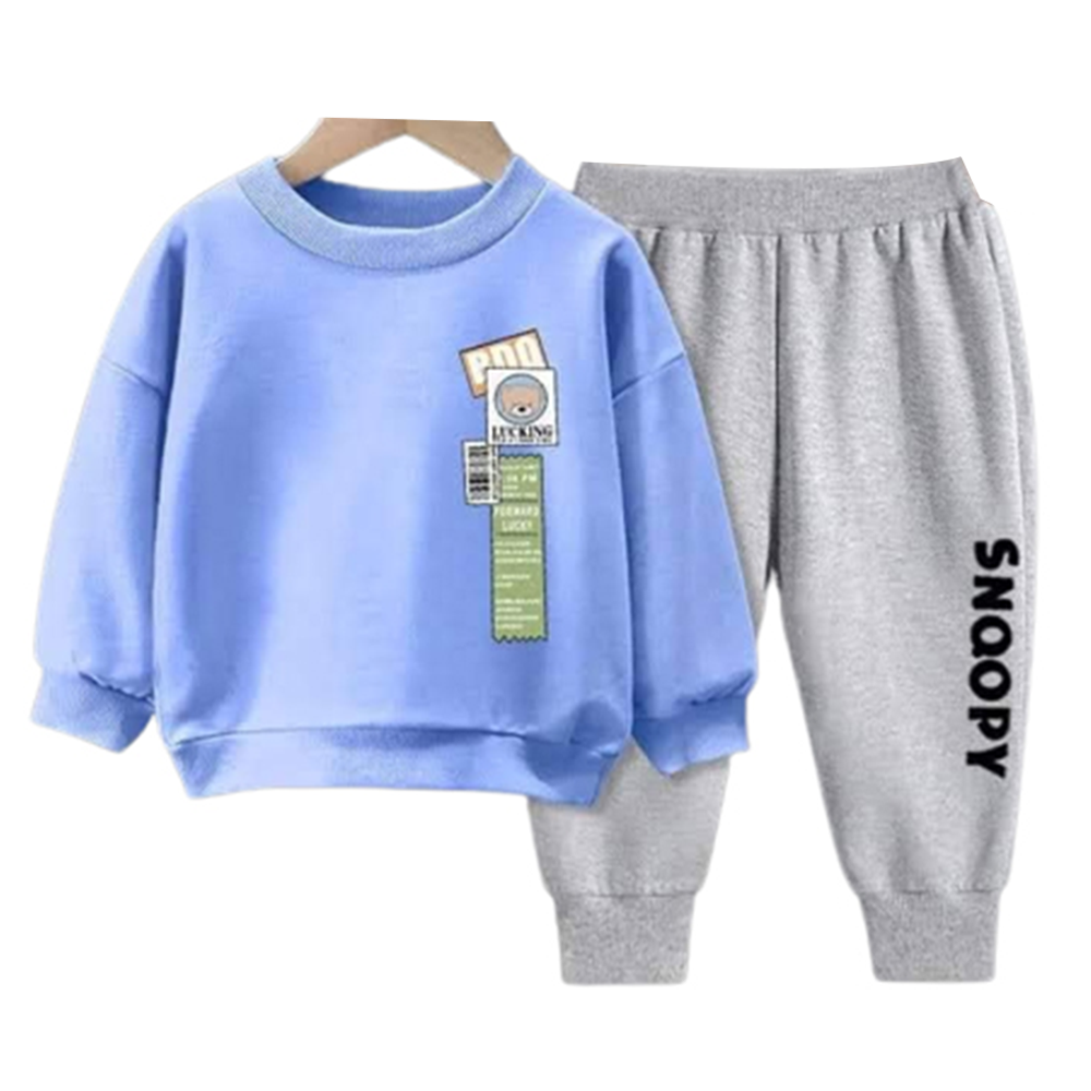 Combo of Terry Cotton Winter Kids Sweat Shirt and Pant Set - Sky Blue and Gray - BD-13