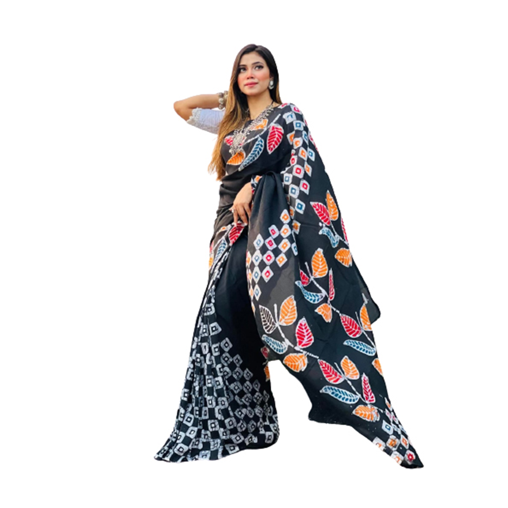 Premium Quality Silk Batik Saree With Blouse Piece - Multicolor - SB-N01