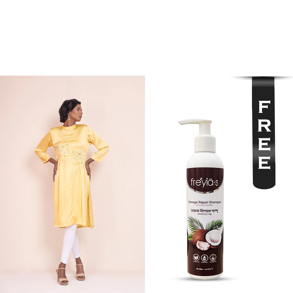 Buy Showstopper Crepe Silk Kurti for Women - 1 - Pale Yellow and Get Freyias Damage Repair Shampoo with Coconut Milk - 220ml Free