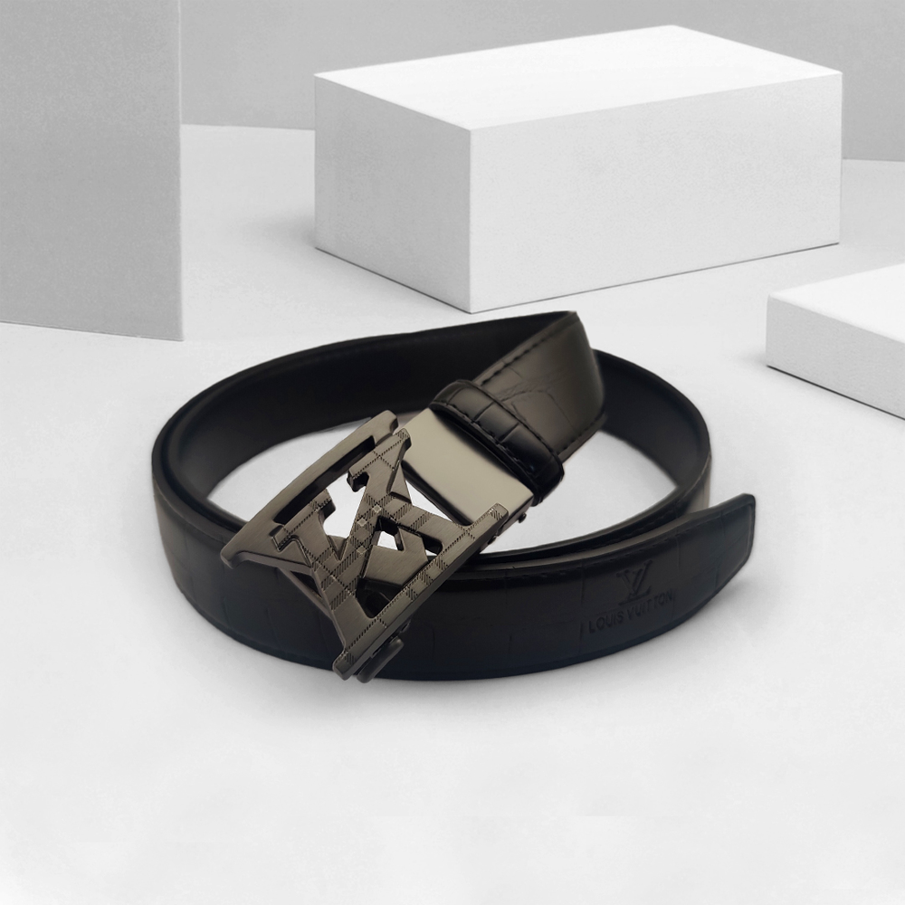 Leather And Metal Belt for Men - Black