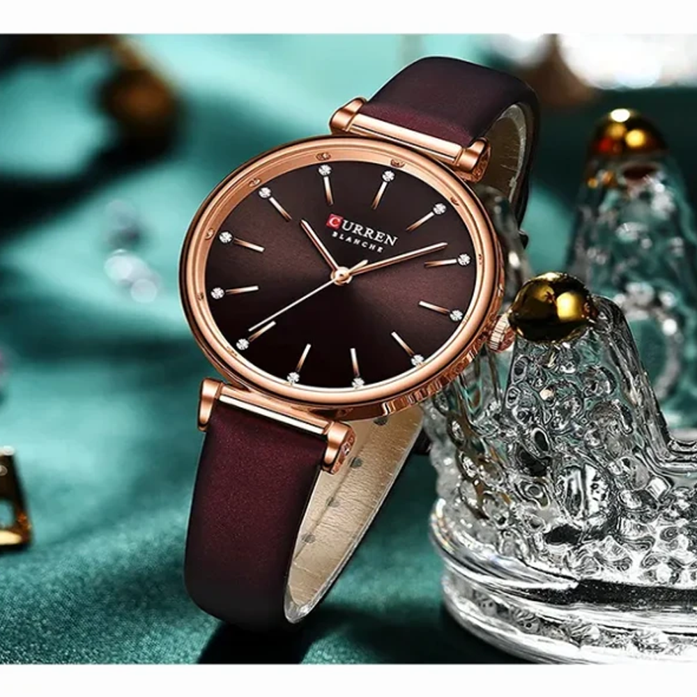 Curren 9081 PU Leather Strap Wrist Watch For Women - Coffee