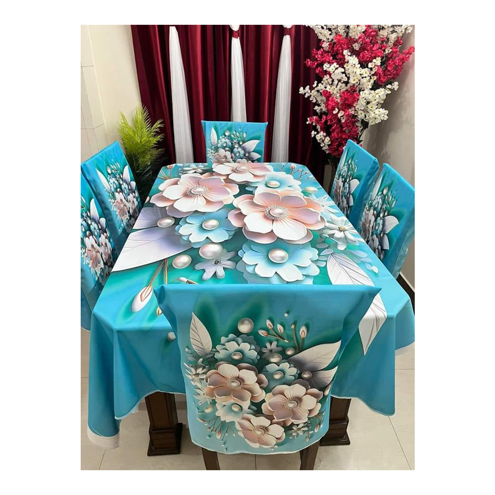 Velvet 7 In 1 3D Print Dining Table Cloth and Chair Cover Set - TC-109