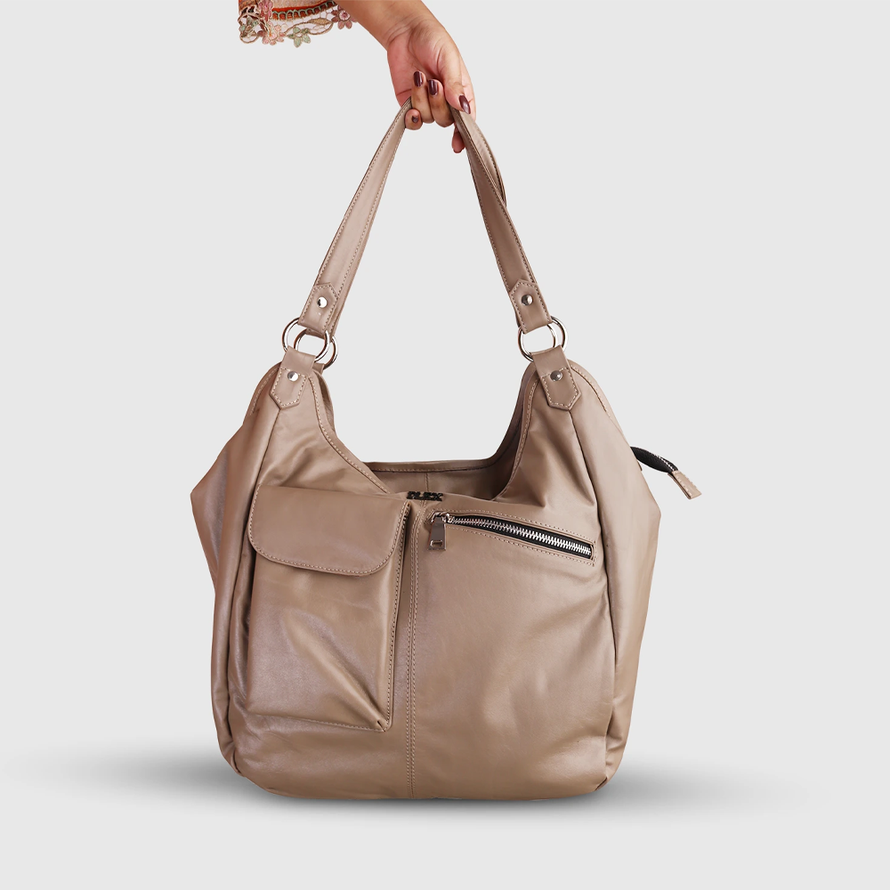 Leather Shoulder Bag For Women - Beige - LB-15