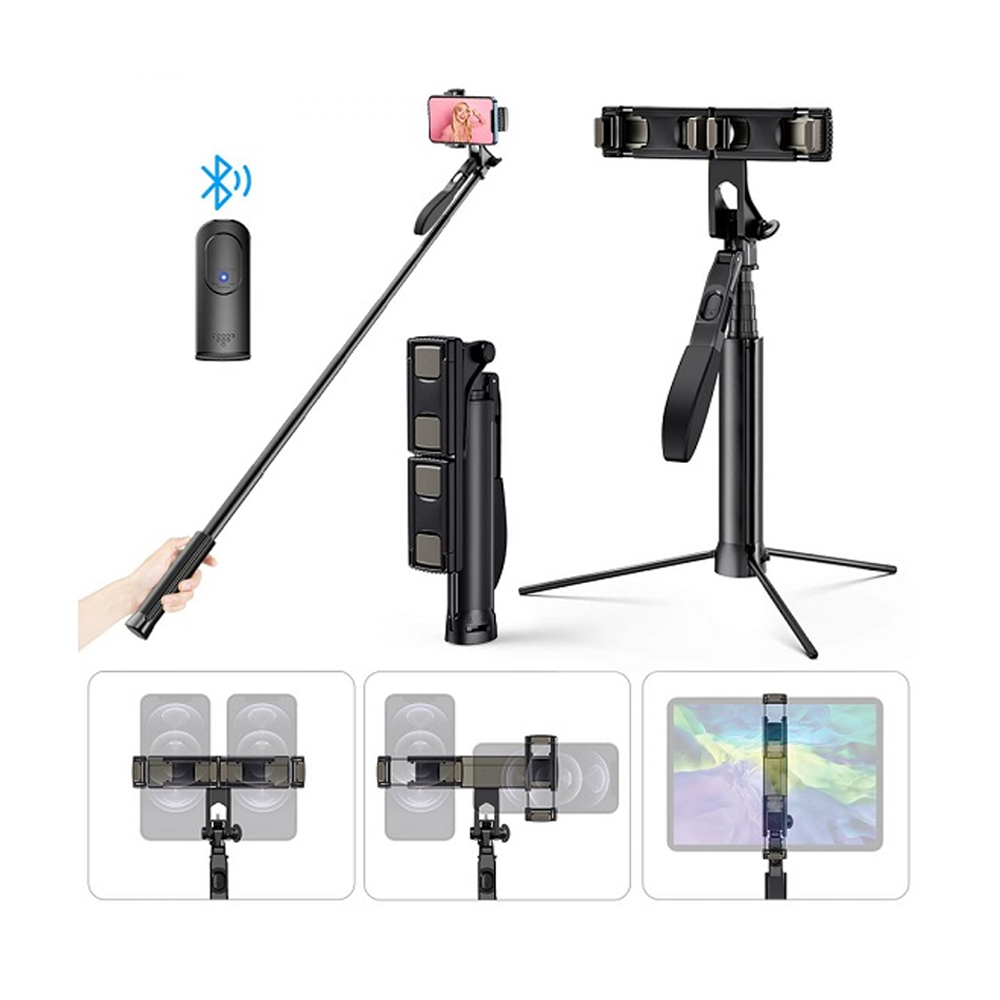 K&F Concept KF34.031 Multifunctional Floor-Standing Portable Tripod Selfie Stick With 2 Mobile Holder And Handle Video Head Remote Control